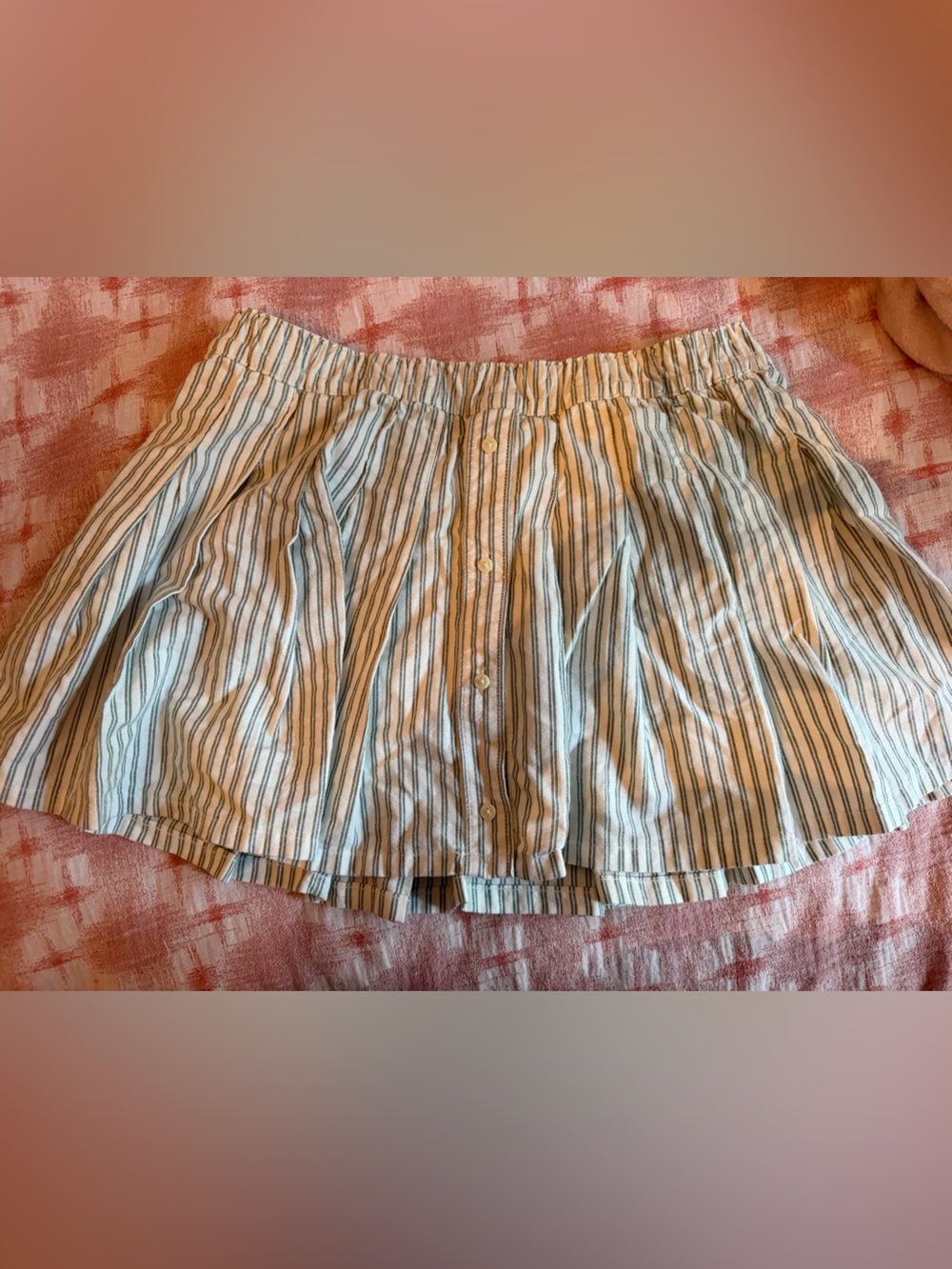 Striped Cotton Button-Front Mini Skort - White and Blue